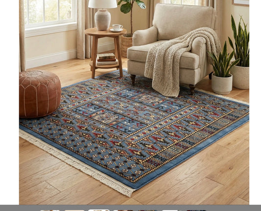 6' x 6' Blue Afghan Area Rug