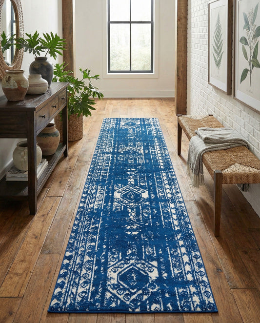 3' x 14' Blue Runner Rug