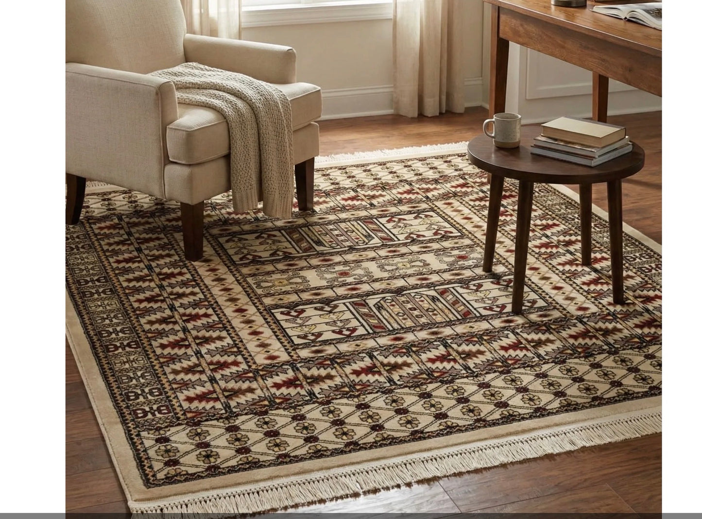 6 x 6 Ivory Afghan Area Rug