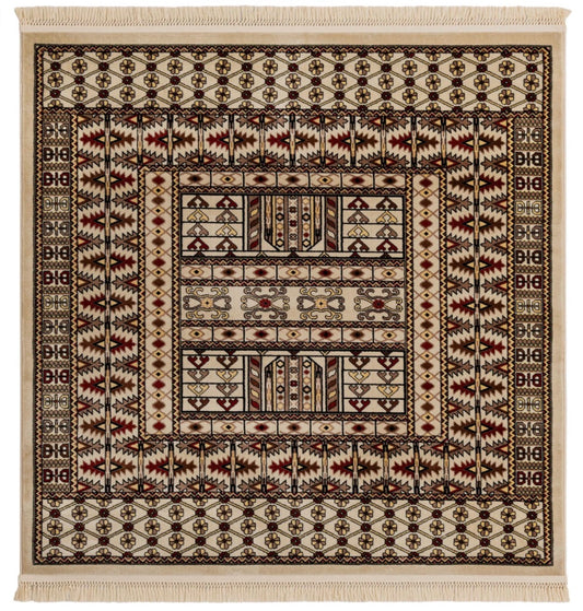 6 x 6 Ivory Afghan Area Rug