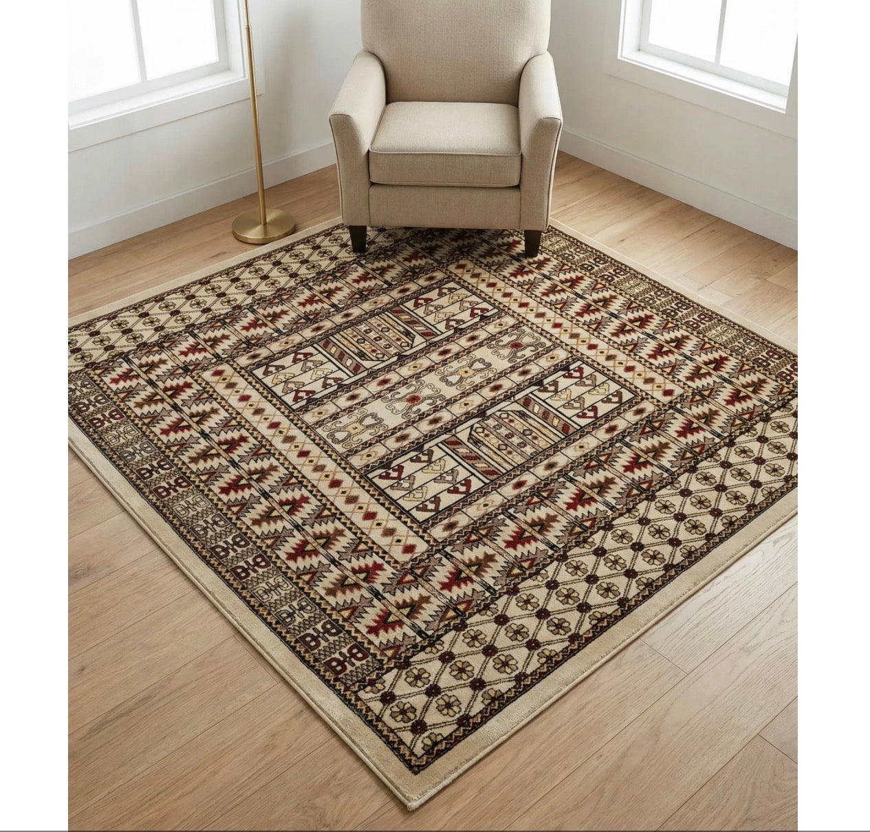 6 x 6 Ivory Afghan Area Rug