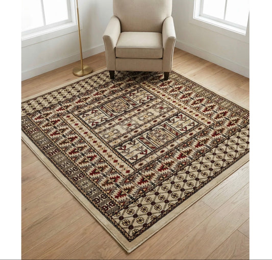 6 x 6 Ivory Afghan Area Rug