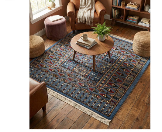 6' x 6' Blue Afghan Area Rug