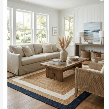 Navy & Natural Hand-Braided Rug — 9' × 12'